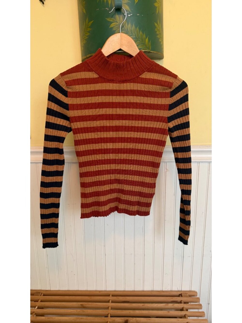 ESPRIT Striped Ribbed Knit Turtleneck Sweater With Long Sleeves And Stretch Fabr